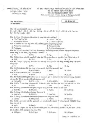 Đề thi Trung học phổ thông Quốc gia môn Hóa học năm 2017 - Mã đề 201